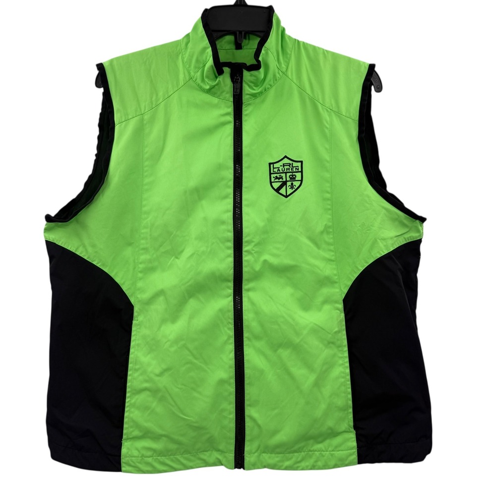 L RL Ralph Lauren Women's Lime Green Black Colorblock‎ Zip Vest XL